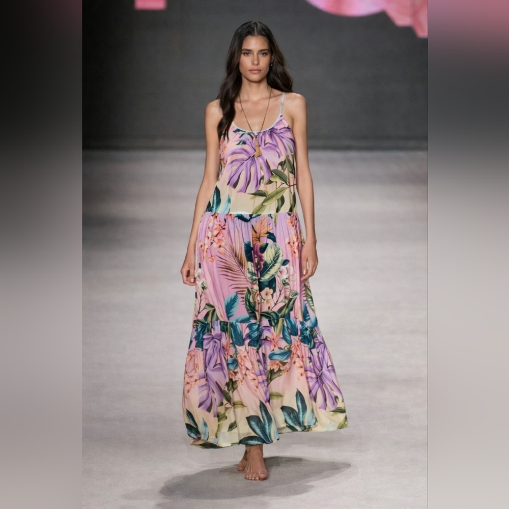 PQ SWIM Aaron Long Dress Coverup Floral Oasis Resortwear Vacation $164